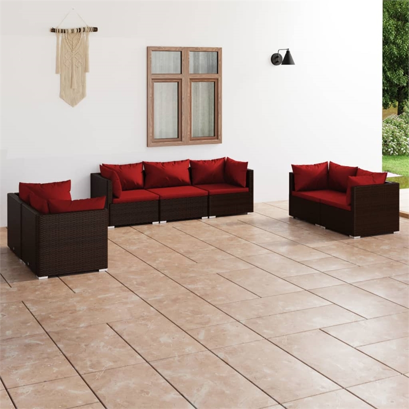 vidaXL 7 Piece Steel Medium Garden Lounge Set in Brown