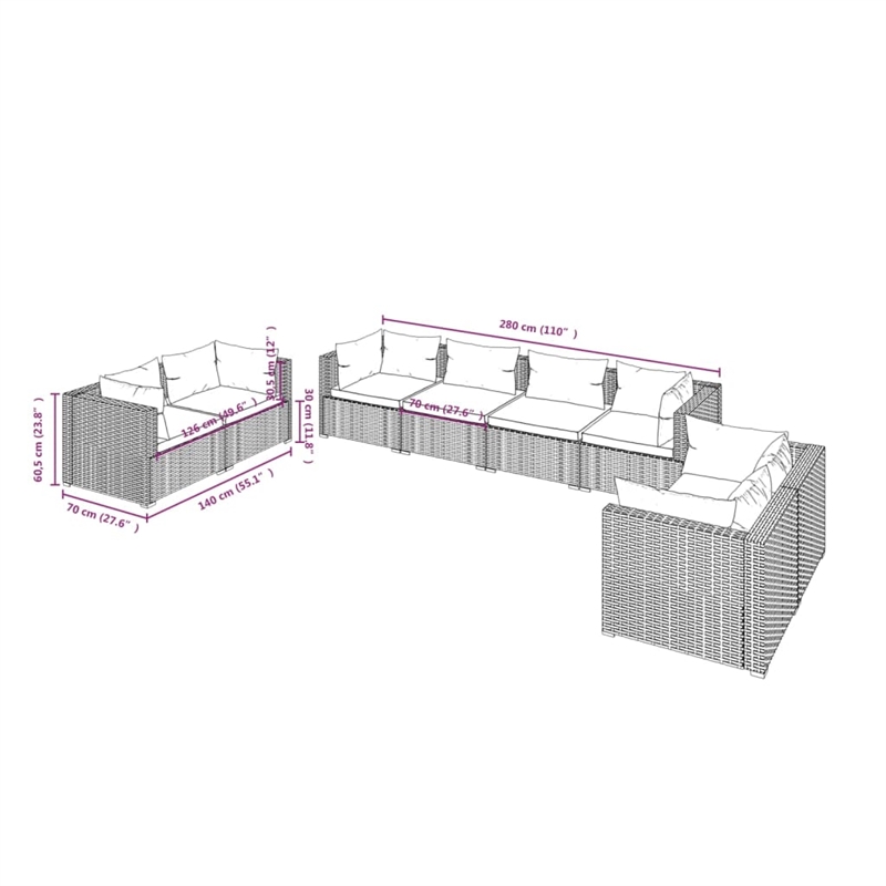 vidaXL 8 Piece Garden Lounge Set in Black/Blue