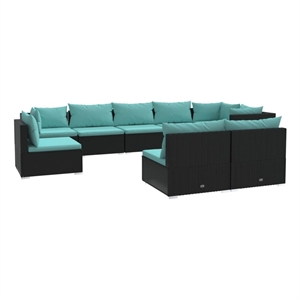 vidaXL 9 Piece Poly Rattan Large Garden Lounge Set in Black