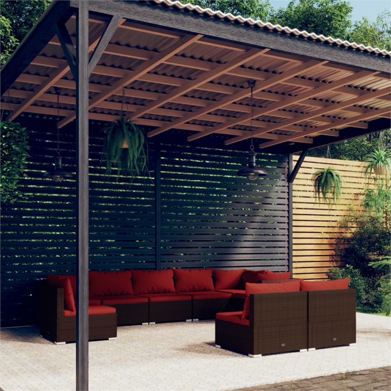 vidaXL 9 Piece Poly Rattan Garden Lounge Set in Brown