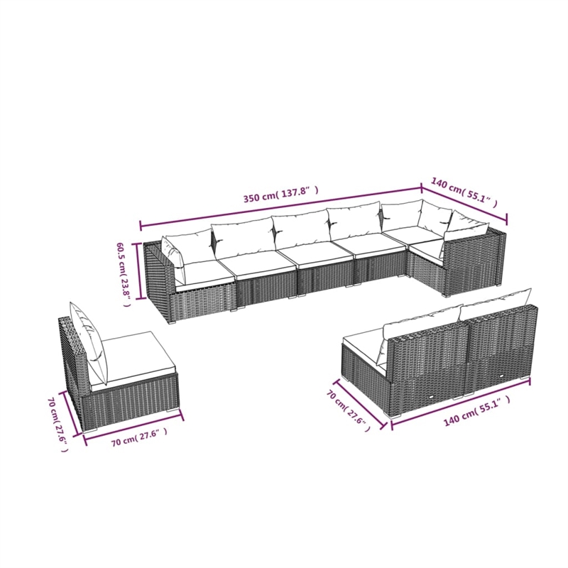 vidaXL 9 Piece Poly Rattan Garden Lounge Set in Brown