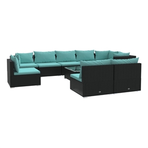 vidaXL 10 Piece Steel Garden Lounge Set in Black/Blue