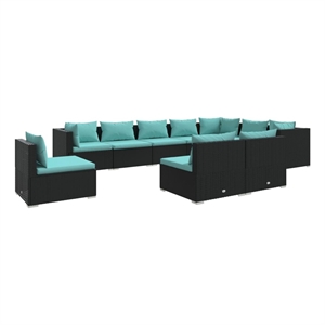 vidaXL 10 Piece Poly Rattan Small Garden Lounge Set in Black/Blue