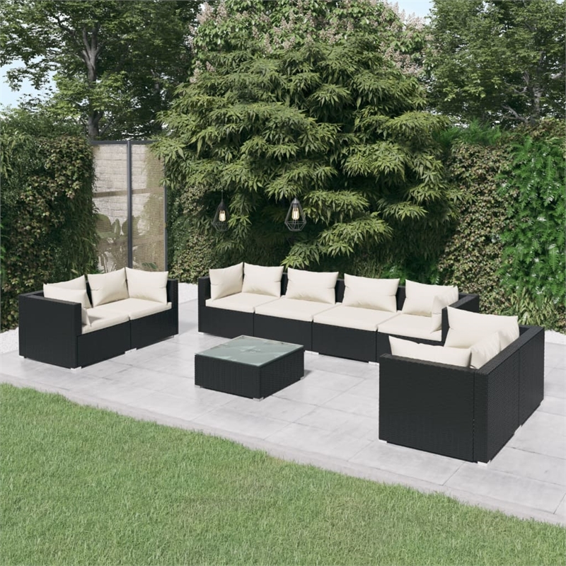 vidaXL 9 Piece Garden Lounge Set in Black/Cream