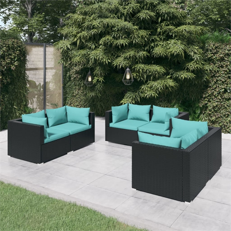 vidaXL 6 Piece Poly Rattan Large Garden Lounge Set in Black
