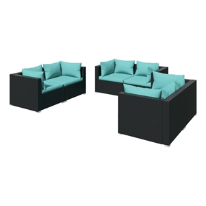 vidaXL 6 Piece Poly Rattan Large Garden Lounge Set in Black