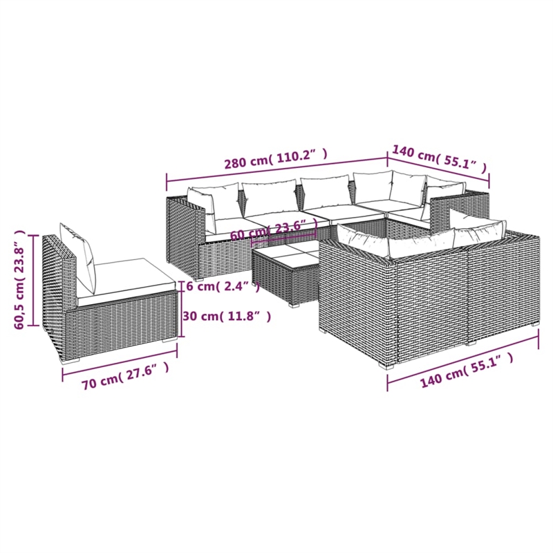 vidaXL 9 Piece Garden Lounge Set in Black/Cream
