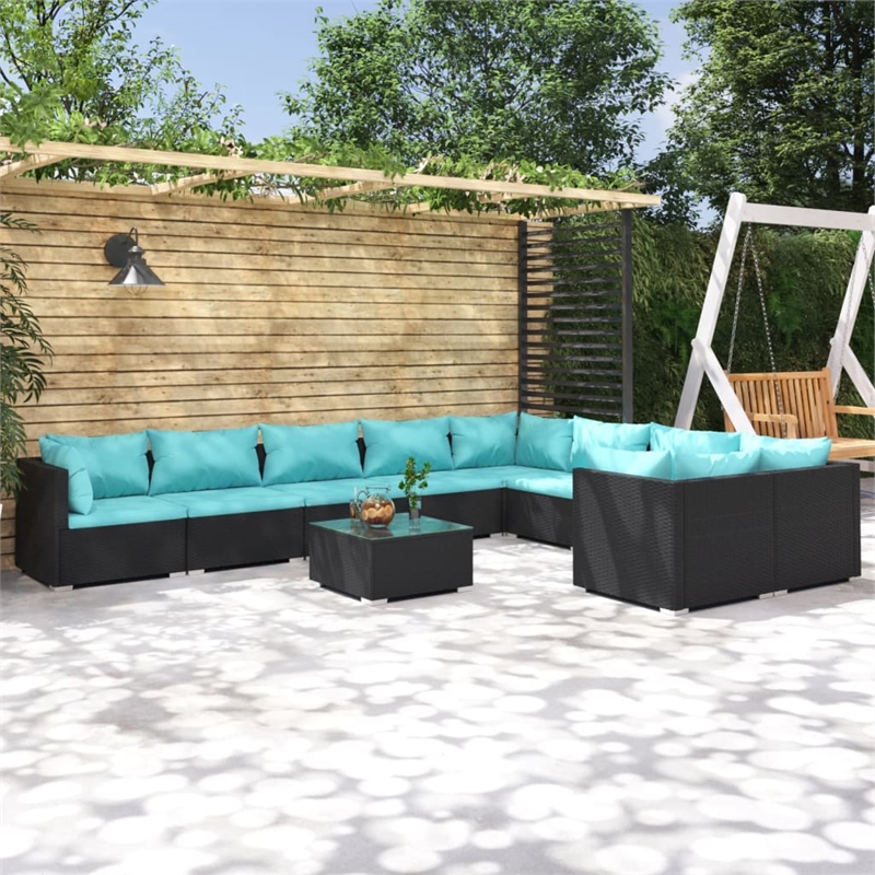 vidaXL Steel Large Garden Lounge Set in Black/Blue