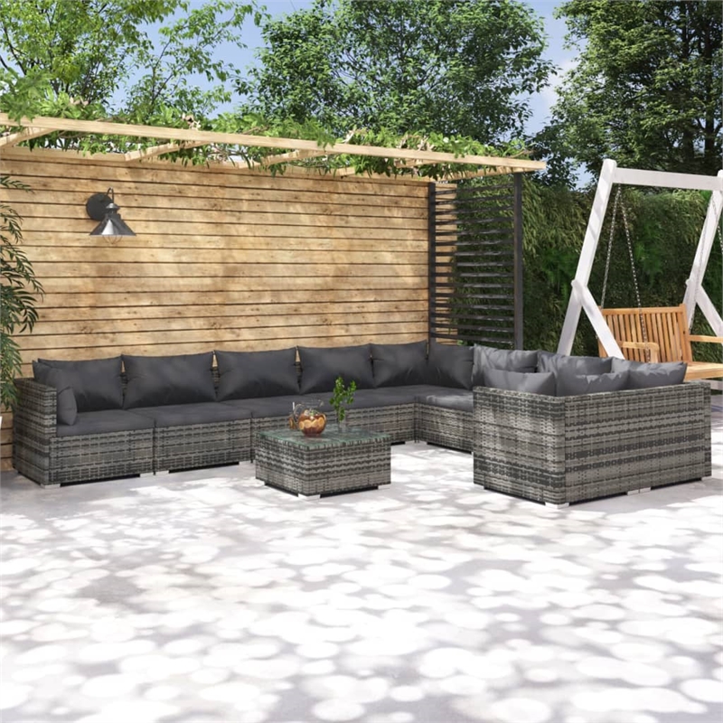 vidaXL 10 Piece Poly Rattan Garden Lounge Set in Gray/Anthracite