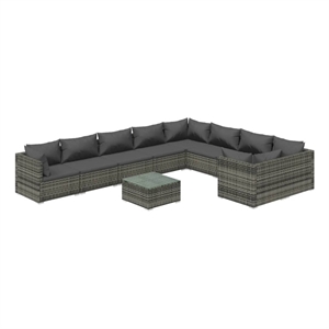 vidaXL 10 Piece Poly Rattan Garden Lounge Set in Gray/Anthracite