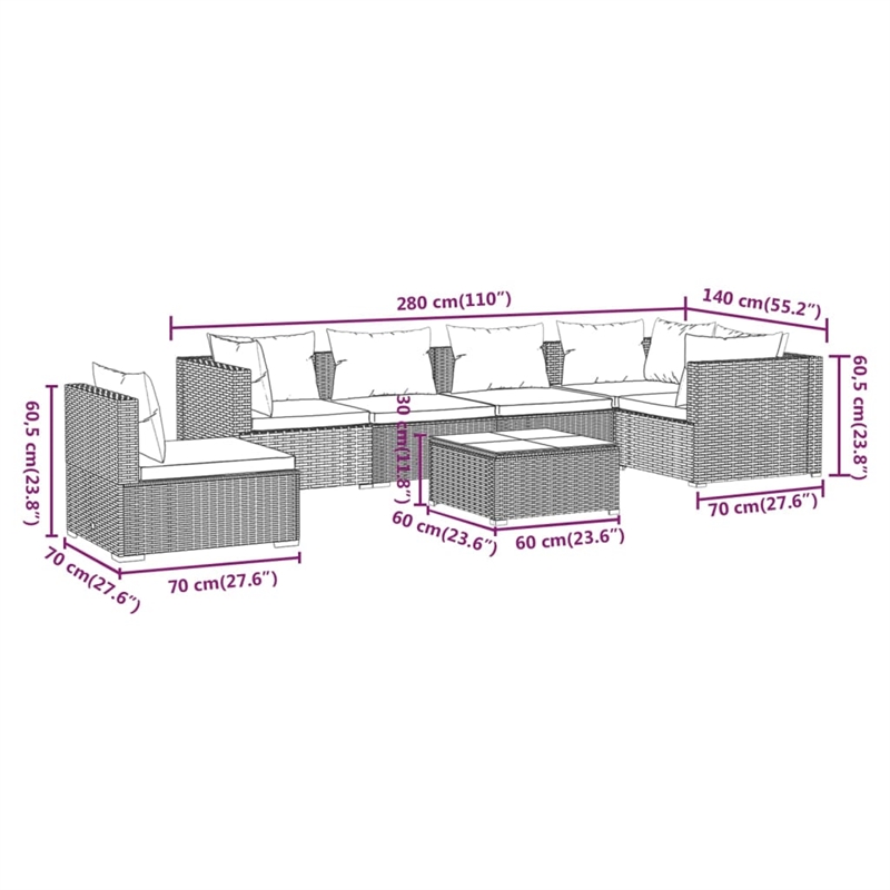 vidaXL 7 Piece Steel Garden Lounge Set in Brown