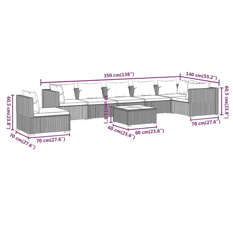vidaXL 8 Piece Garden Lounge Set in Gray
