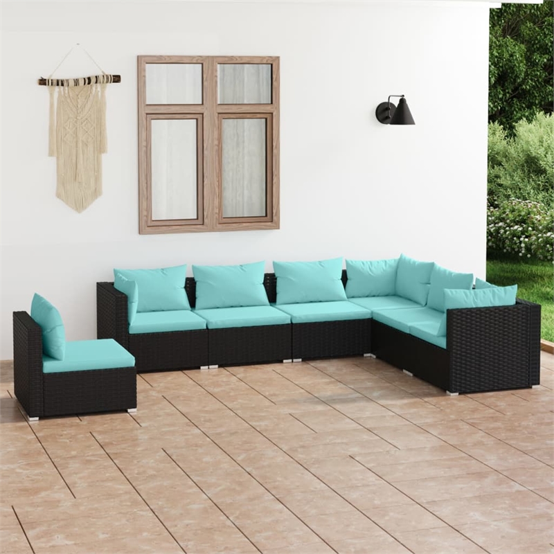 vidaXL 7 Piece Steel Garden Lounge Set in Black