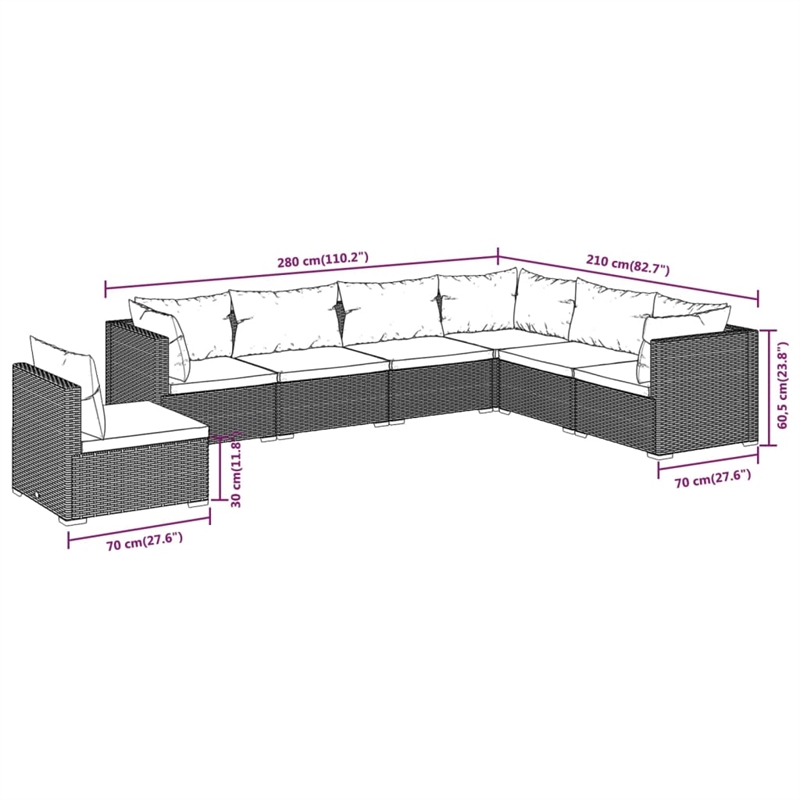 vidaXL 7 Piece Steel Garden Lounge Set in Black