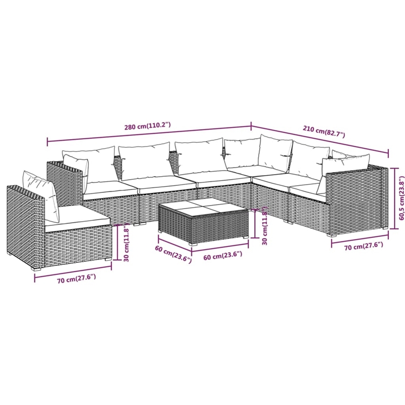 vidaXL 8 Piece Garden Lounge Set in Gray/Anthracite