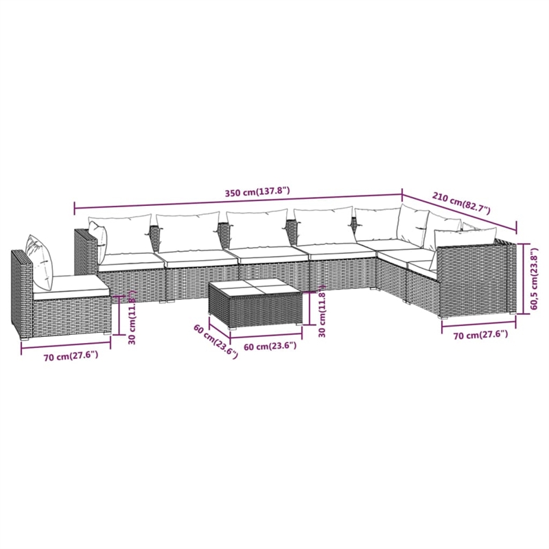 vidaXL 9 Piece Small Garden Lounge Set in Black