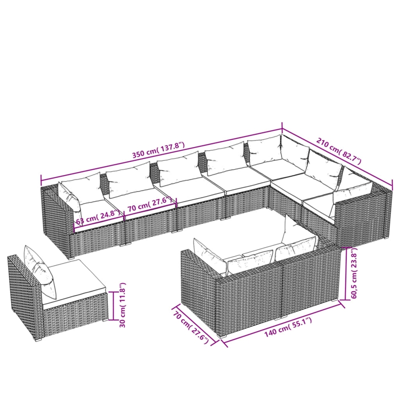 vidaXL 10 Piece Garden Lounge Set in Black/Blue