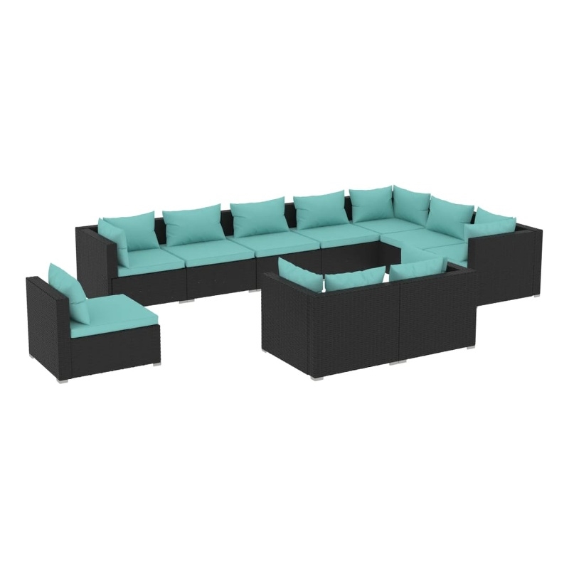 vidaXL 10 Piece Garden Lounge Set in Black/Blue