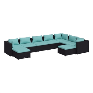 vidaXL 9 Piece Poly Rattan Garden Lounge Set in Black/Blue