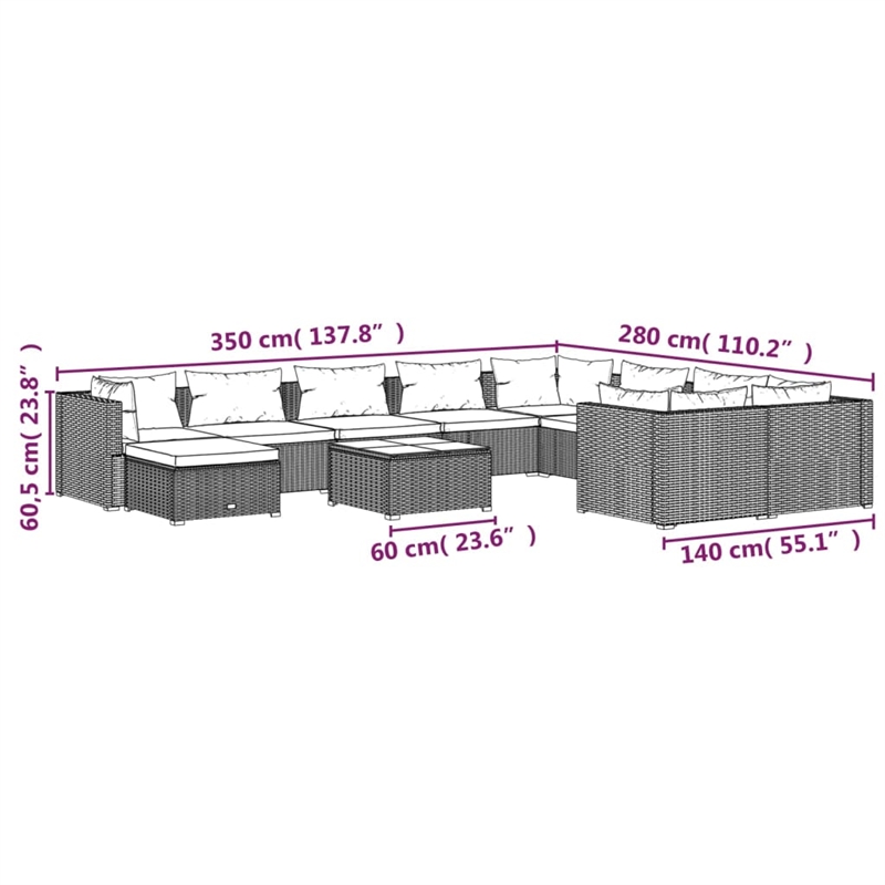 vidaXL 11 Piece Steel Garden Lounge Set in Black