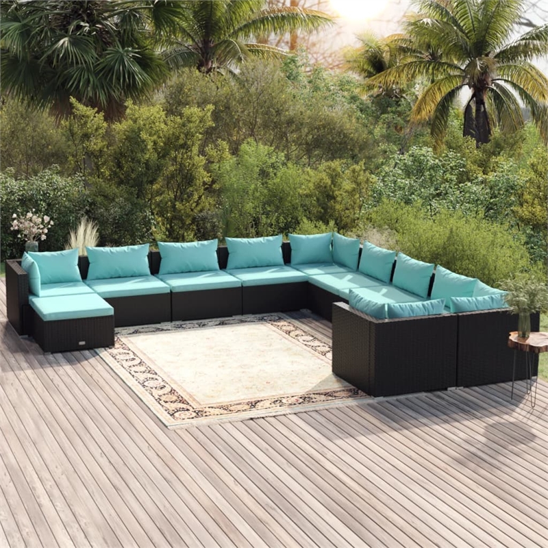 vidaXL 11 Piece Steel Garden Lounge Set in Black/Blue