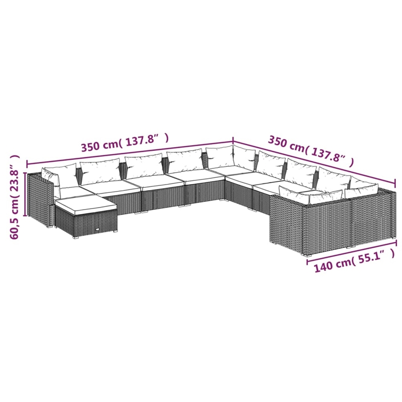 vidaXL 11 Piece Steel Garden Lounge Set in Black/Blue