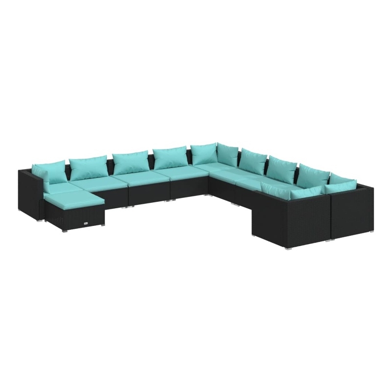 vidaXL 11 Piece Steel Garden Lounge Set in Black/Blue
