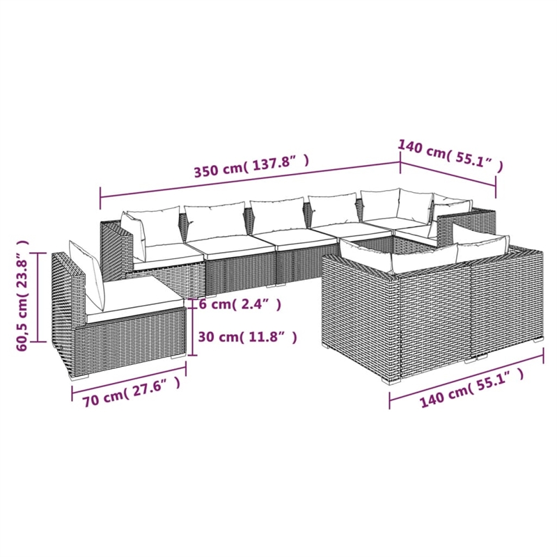 vidaXL 9 Piece Garden Lounge Set in Red/Brown