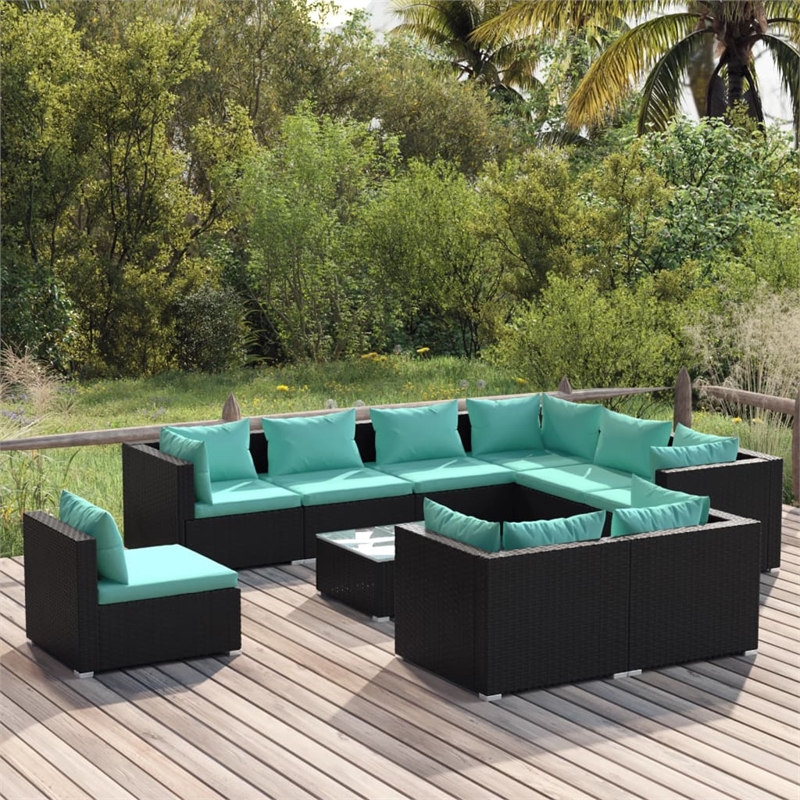 vidaXL 10 Piece Steel Small Garden Lounge Set in Black/Blue