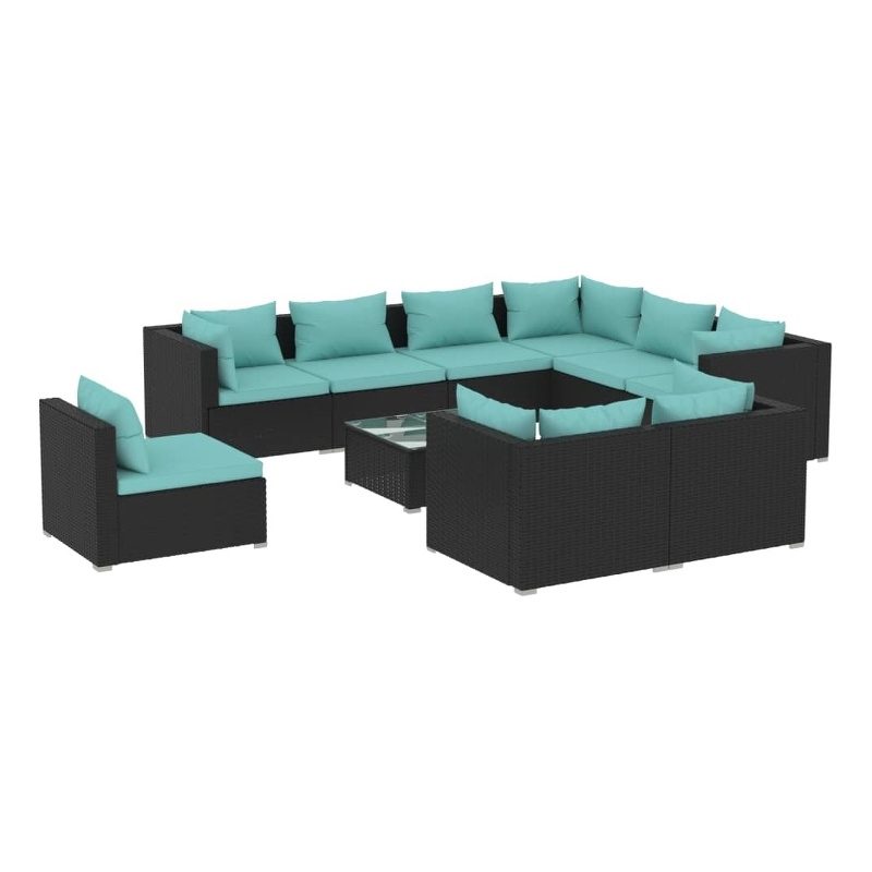 vidaXL 10 Piece Steel Small Garden Lounge Set in Black/Blue