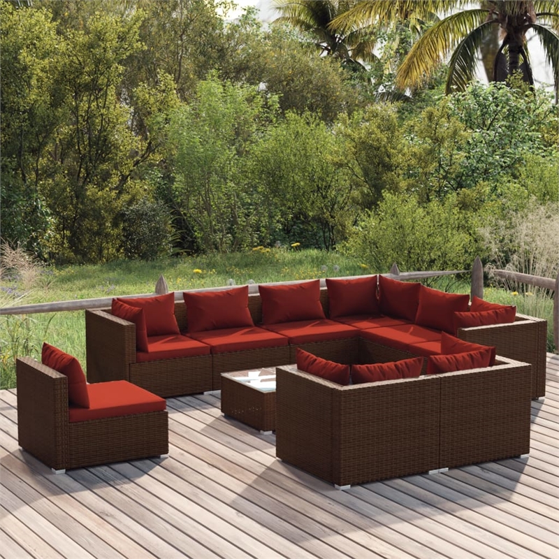 vidaXL 10 Piece Steel Garden Lounge Set in Brown