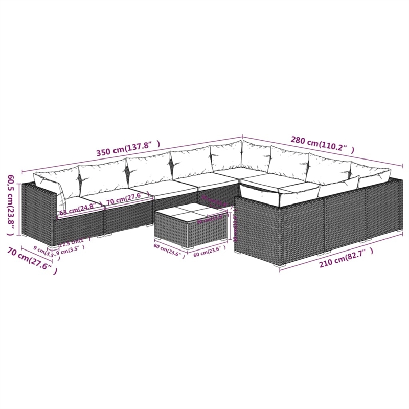 vidaXL Steel Garden Lounge Set in Green/Brown