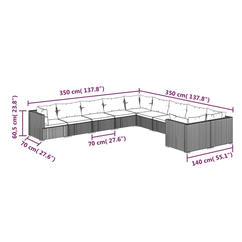 vidaXL 10 Piece Small Garden Lounge Set in Black
