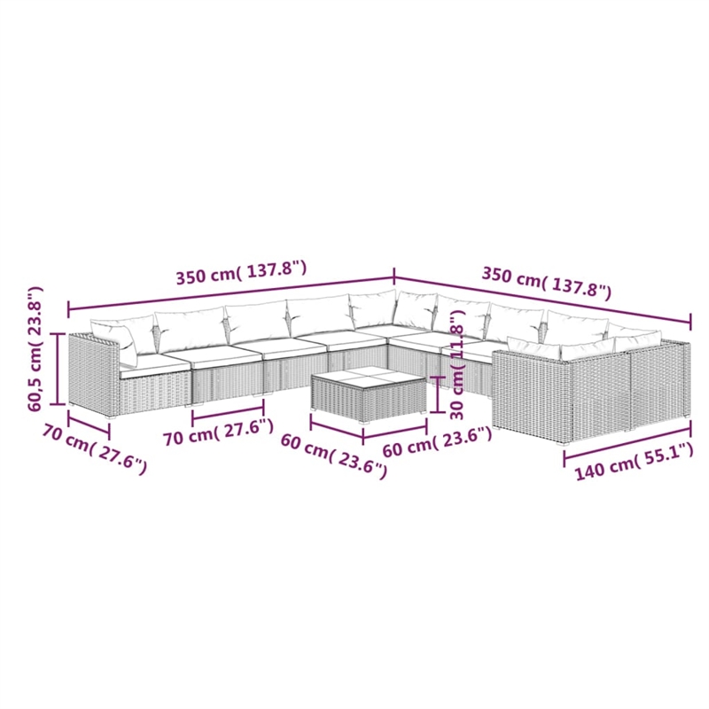 vidaXL 11 Piece Steel Garden Lounge Set in Gray