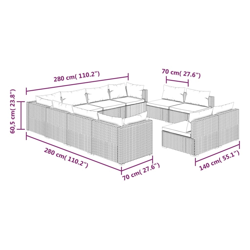 vidaXL 11 Piece Steel Garden Lounge Set in Gray