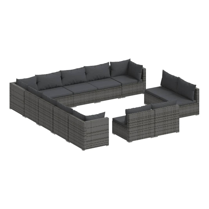 vidaXL 13 Piece Steel Small Garden Lounge Set in Gray
