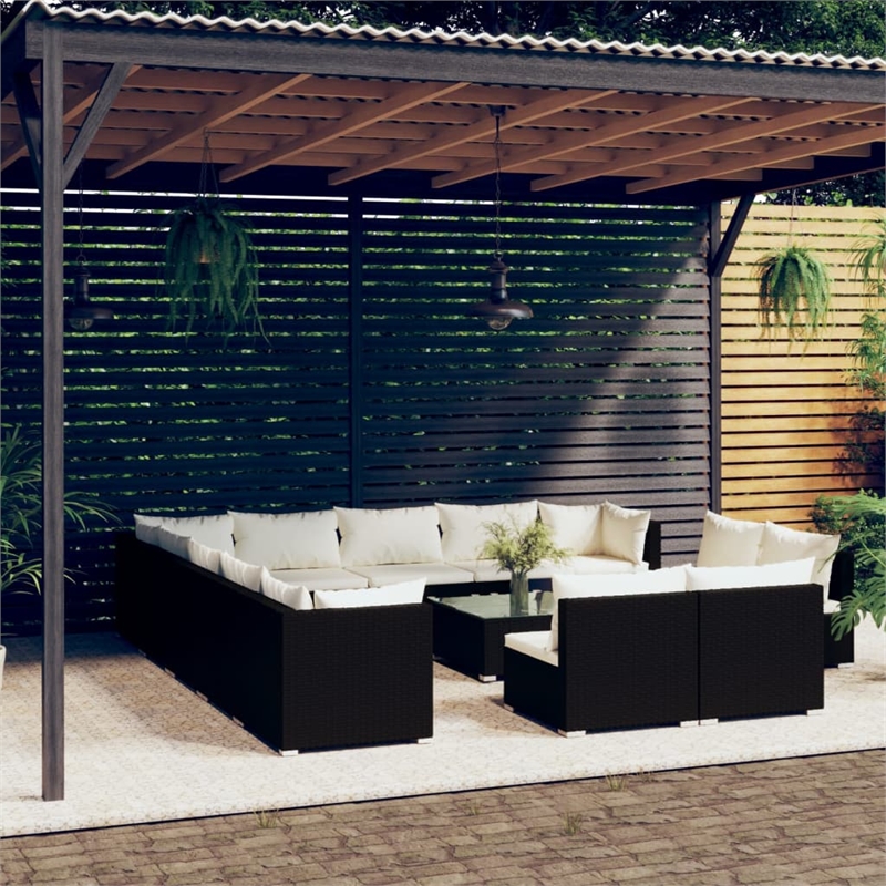 vidaXL 14 Piece Garden Lounge Set in Black/Cream
