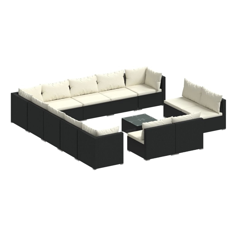 vidaXL 14 Piece Garden Lounge Set in Black/Cream