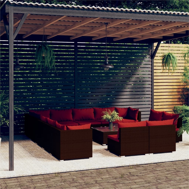vidaXL 14 Piece Steel Garden Lounge Set in Red/Brown