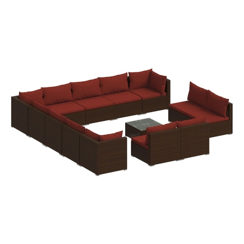 vidaXL 14 Piece Steel Garden Lounge Set in Red/Brown