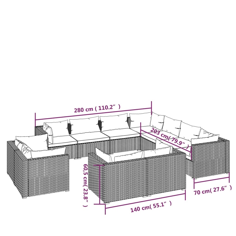 vidaXL 11 Piece Steel Garden Lounge Set in Gray