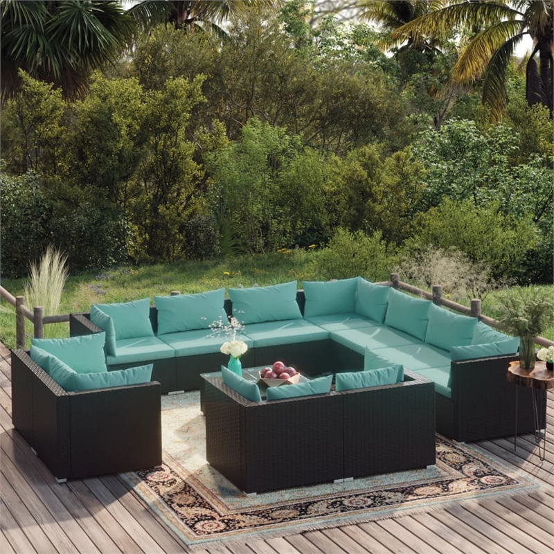 vidaXL 12 Piece Steel Garden Lounge Set in Black/Blue
