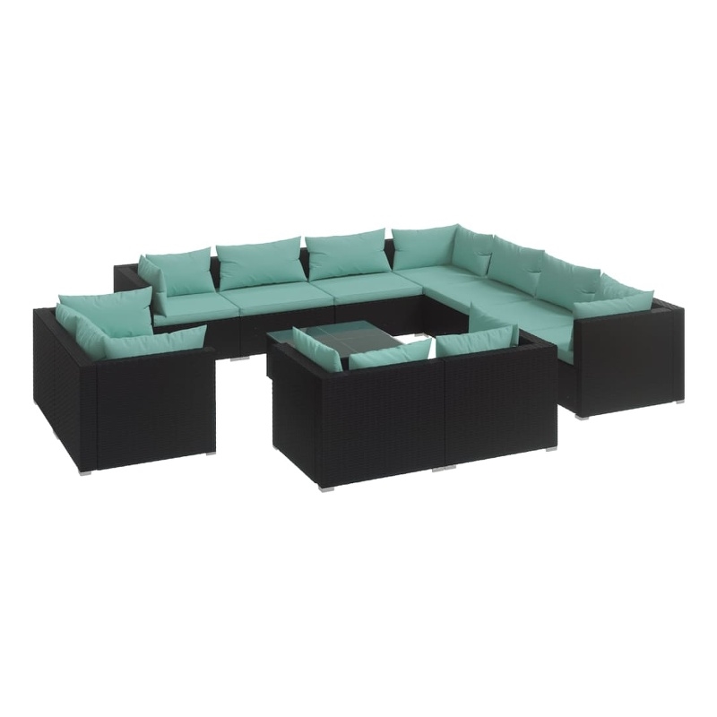 vidaXL 12 Piece Steel Garden Lounge Set in Black/Blue