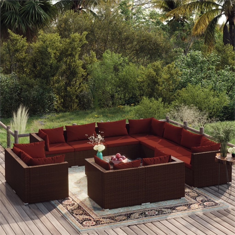 vidaXL 12 Piece Steel Garden Lounge Set in Red/Brown