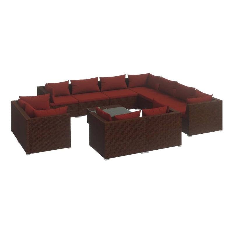 vidaXL 12 Piece Steel Garden Lounge Set in Red/Brown