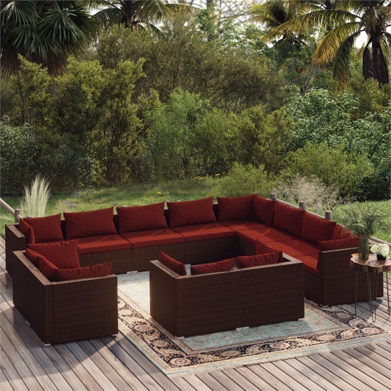 vidaXL 12 Piece Steel Garden Lounge Set in Red/Brown