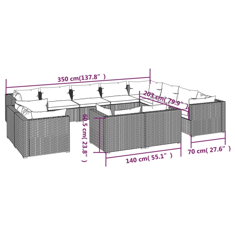 vidaXL 12 Piece Steel Garden Lounge Set in Red/Brown