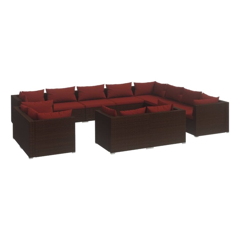 vidaXL 12 Piece Steel Garden Lounge Set in Red/Brown