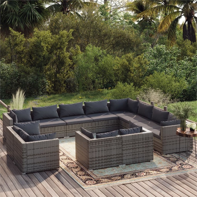 vidaXL 12 Piece Steel Large Garden Lounge Set in Gray