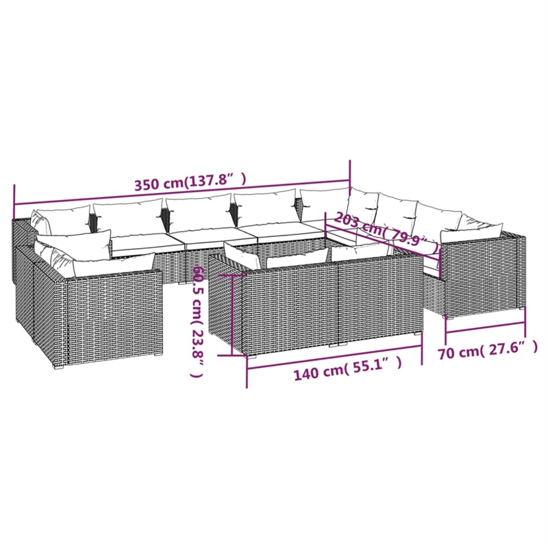 vidaXL 12 Piece Steel Large Garden Lounge Set in Gray